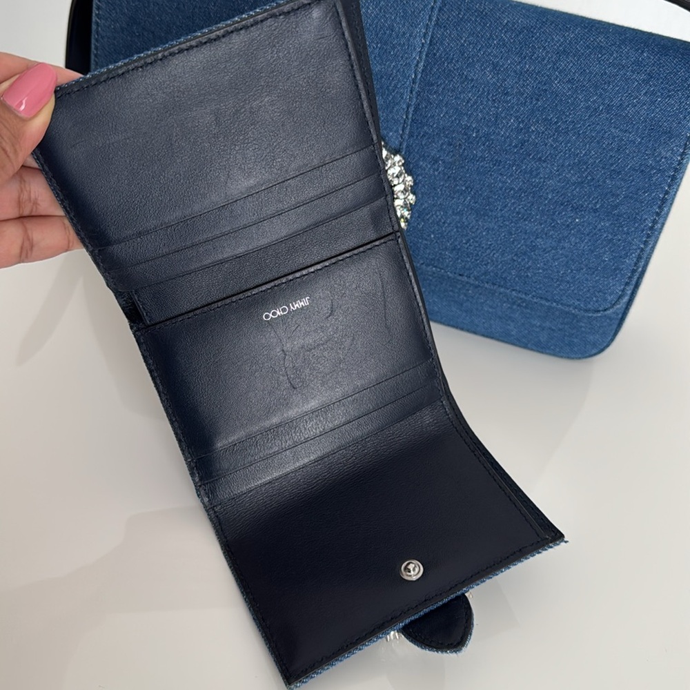 Jimmy Choo Denim Shoulder Bag with Adjustable Strap & Matching Compact Wallet - Picture 6 of 17